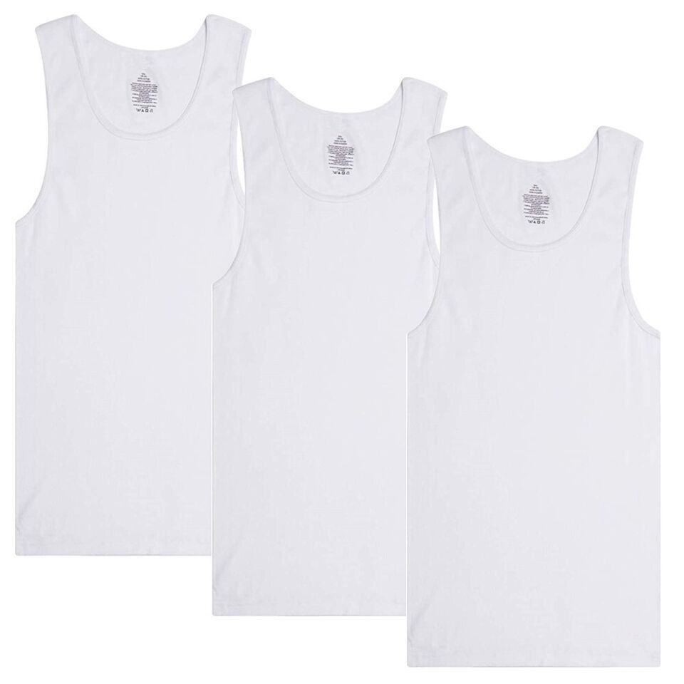 Men Tank Top 100%Cotton Ribbed White A-Shirt Wife Beater Undershirts Size:S-4XL