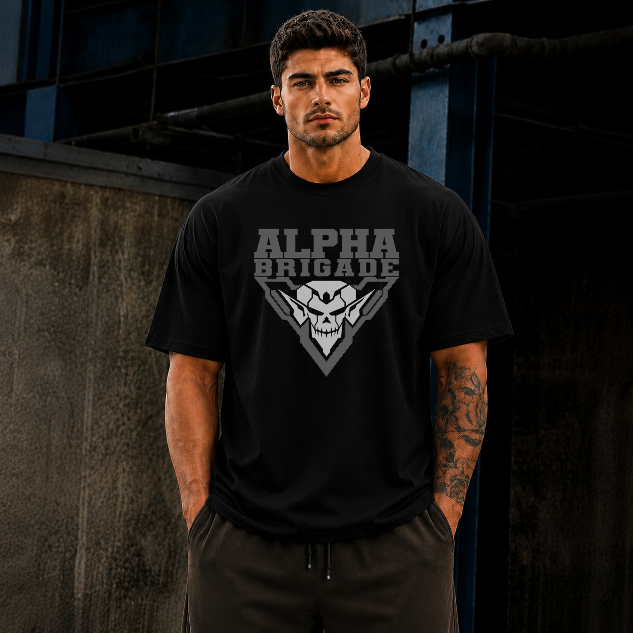 Men’s Skull Graphic Printed Oversized T-Shirt Gothic Streetwear Cotton Black Tee