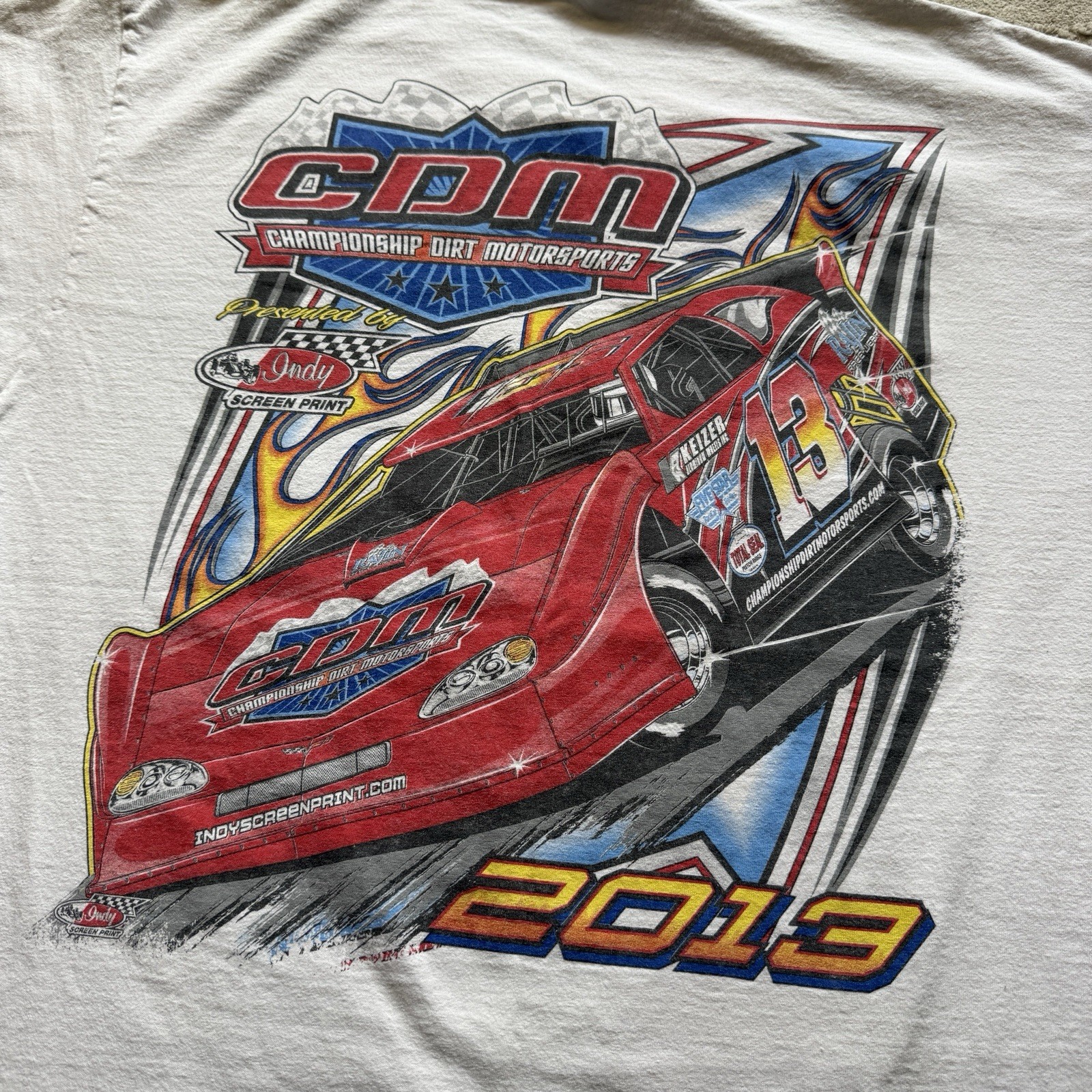 Vintage CDM Dirt Motorsports Tee Men’s XL Racing Dirt Track White 2013 Race Car
