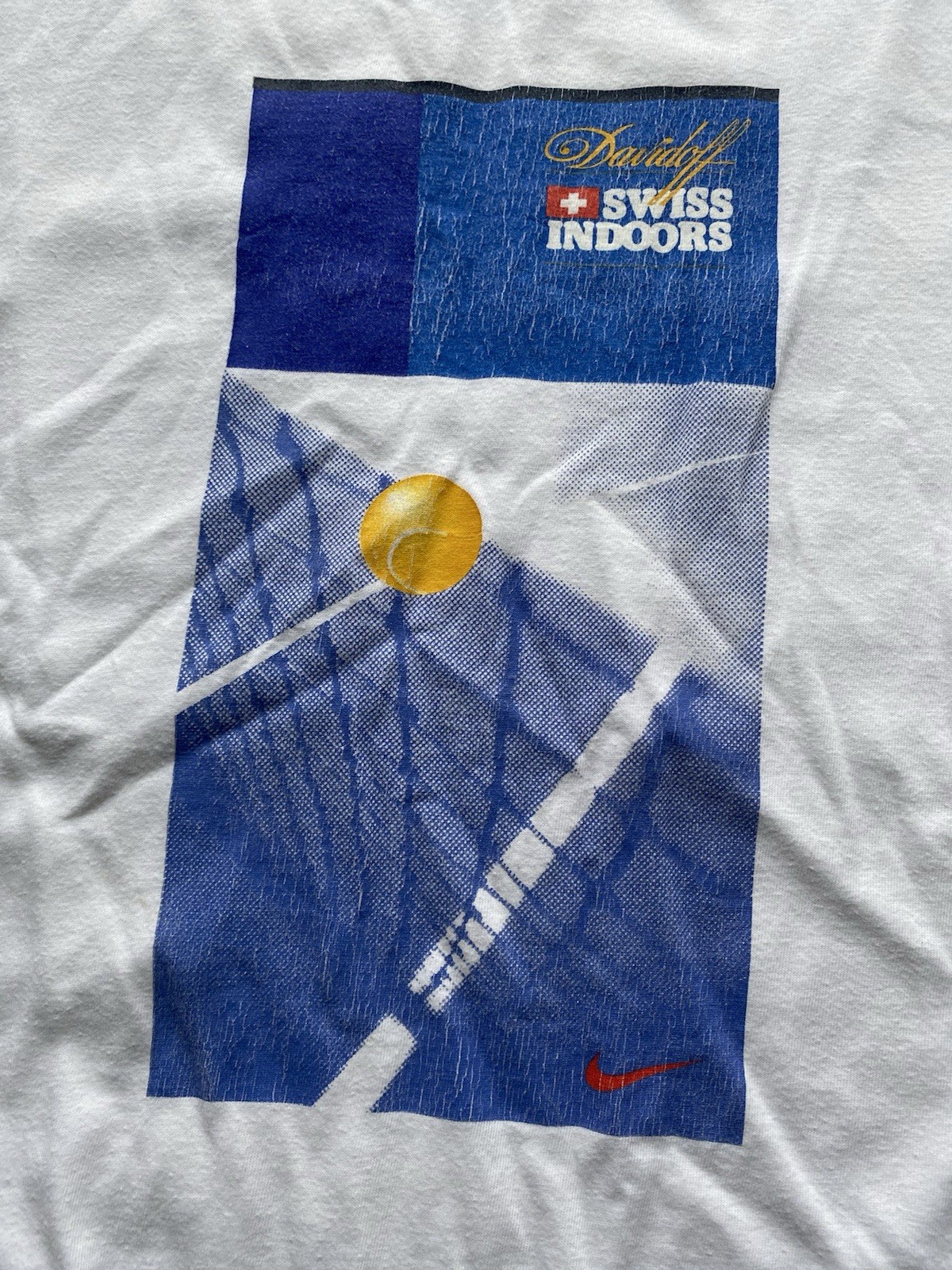 90s Nike Vintage Davidoff Swiss Indoors Tennis White Mens T Shirt Small Rare