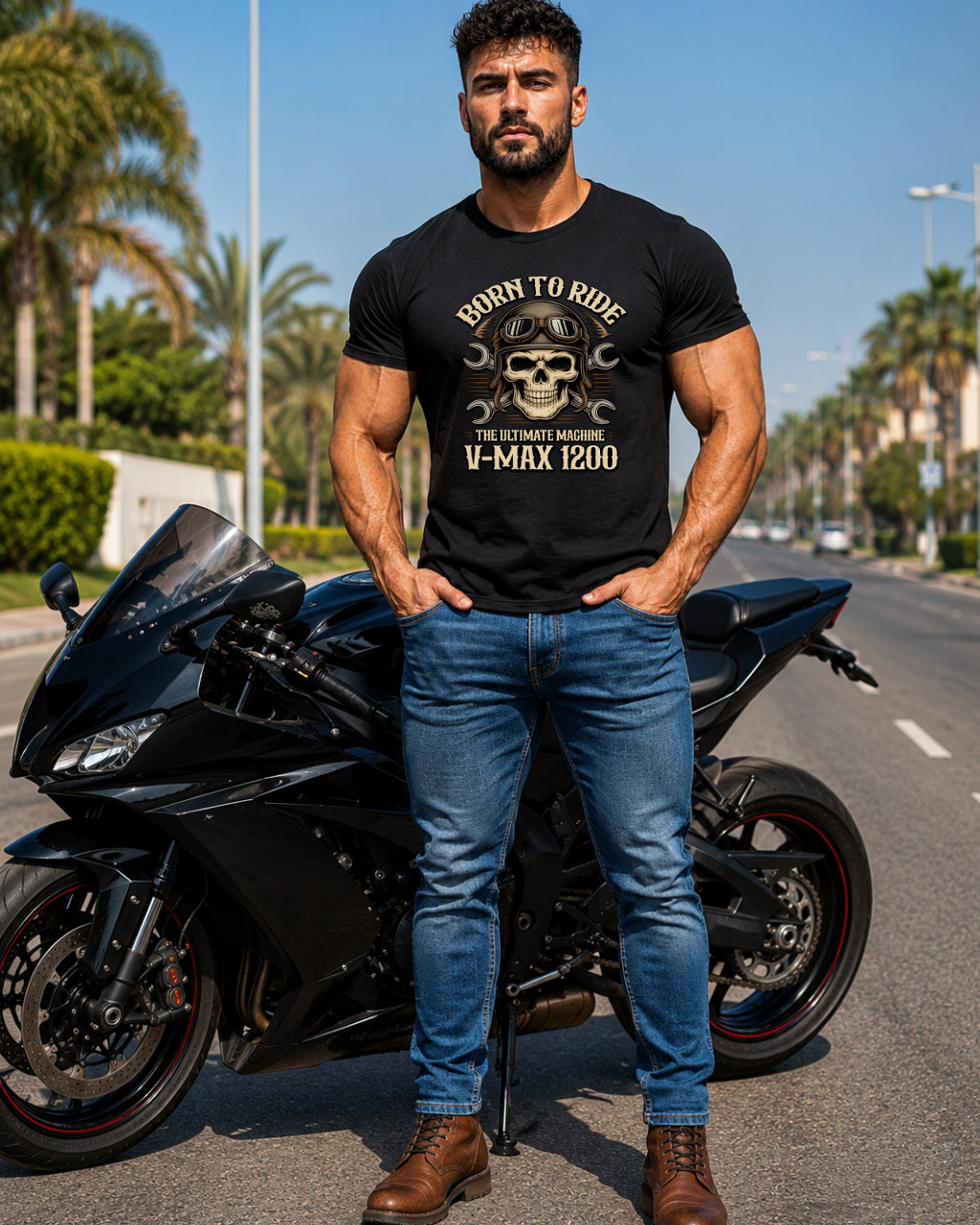 Men’s Vintage Motorcycle Graphic T-Shirt Cotton Crew Neck Biker Casual Tee