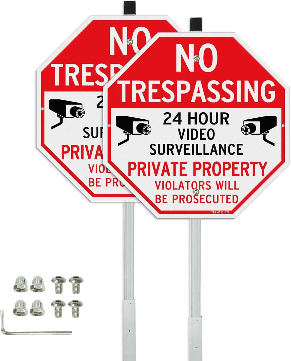 No Trespassing Sign 2PCS Private Property Video Surveillance with Stake for Yard