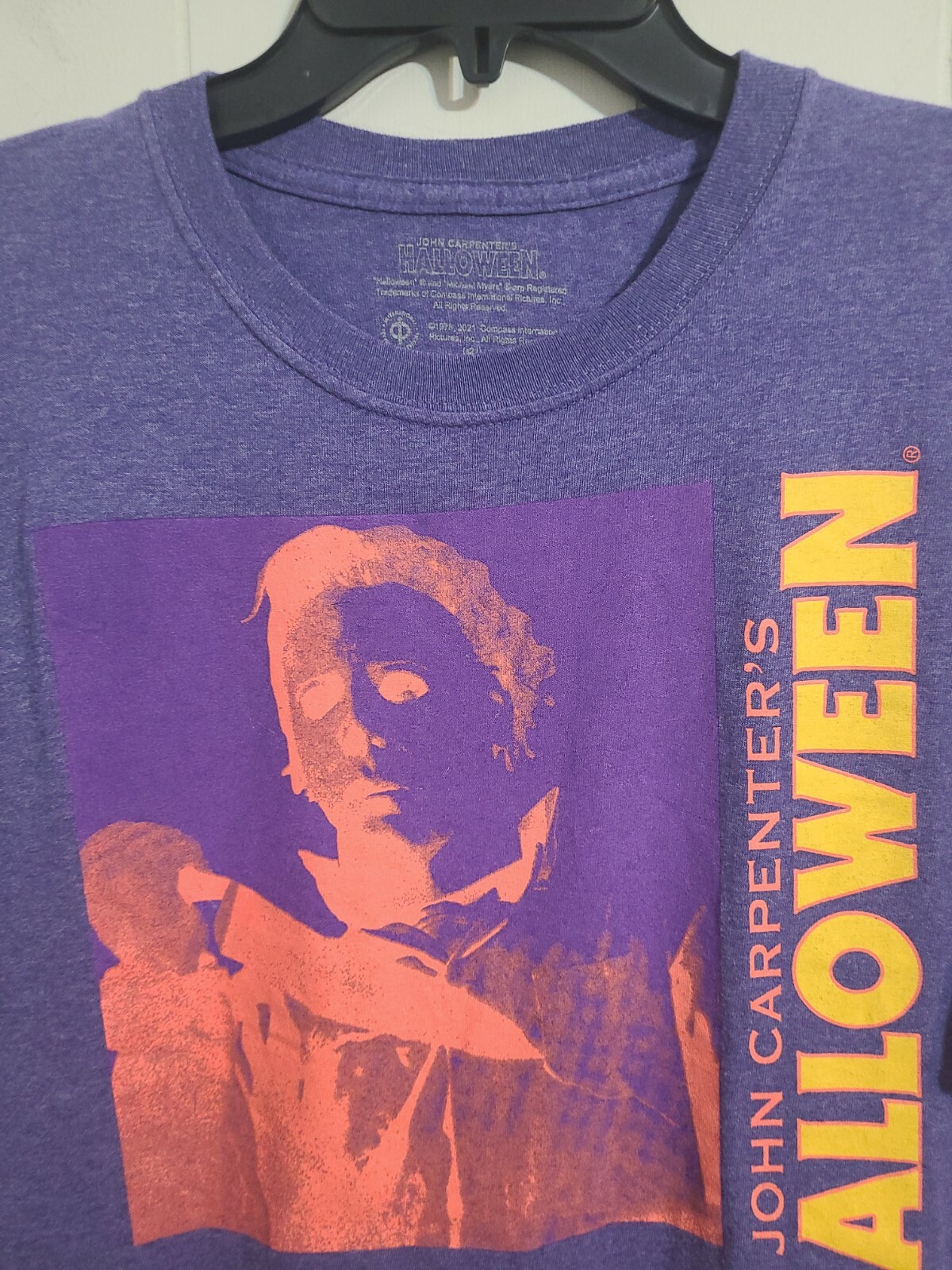 Halloween Michael Myers Medium Mens Purple Graphic Logo Short Sleeve Tshirt