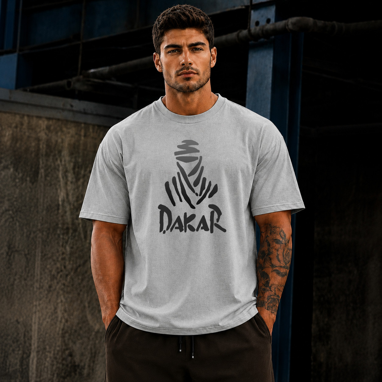 Men’s Desert Rally Inspired Oversized Heavyweight Graphic T-Shirt Streetwear Tee