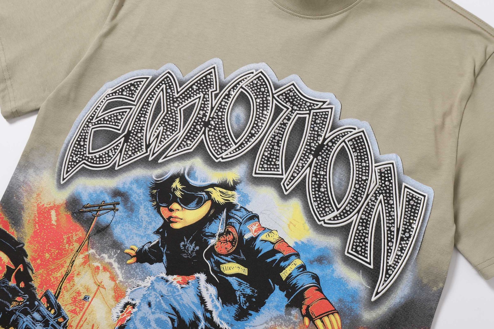 Mixed Emotio Graphic Tee Shirt Beige Short Sleeve S-M-L-XL