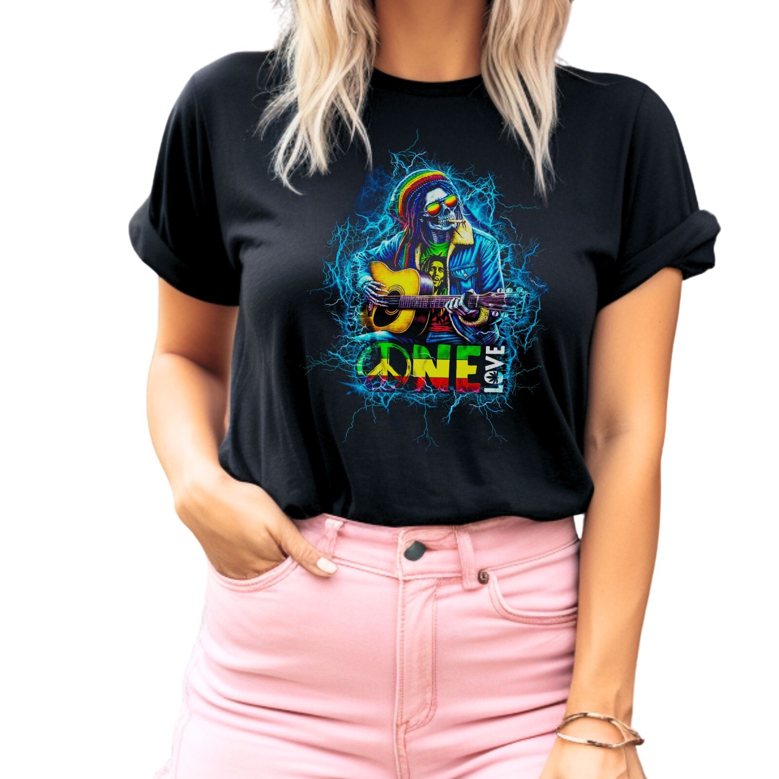 Bob Marley One Love Peace Band T-Shirt Black S-3XL