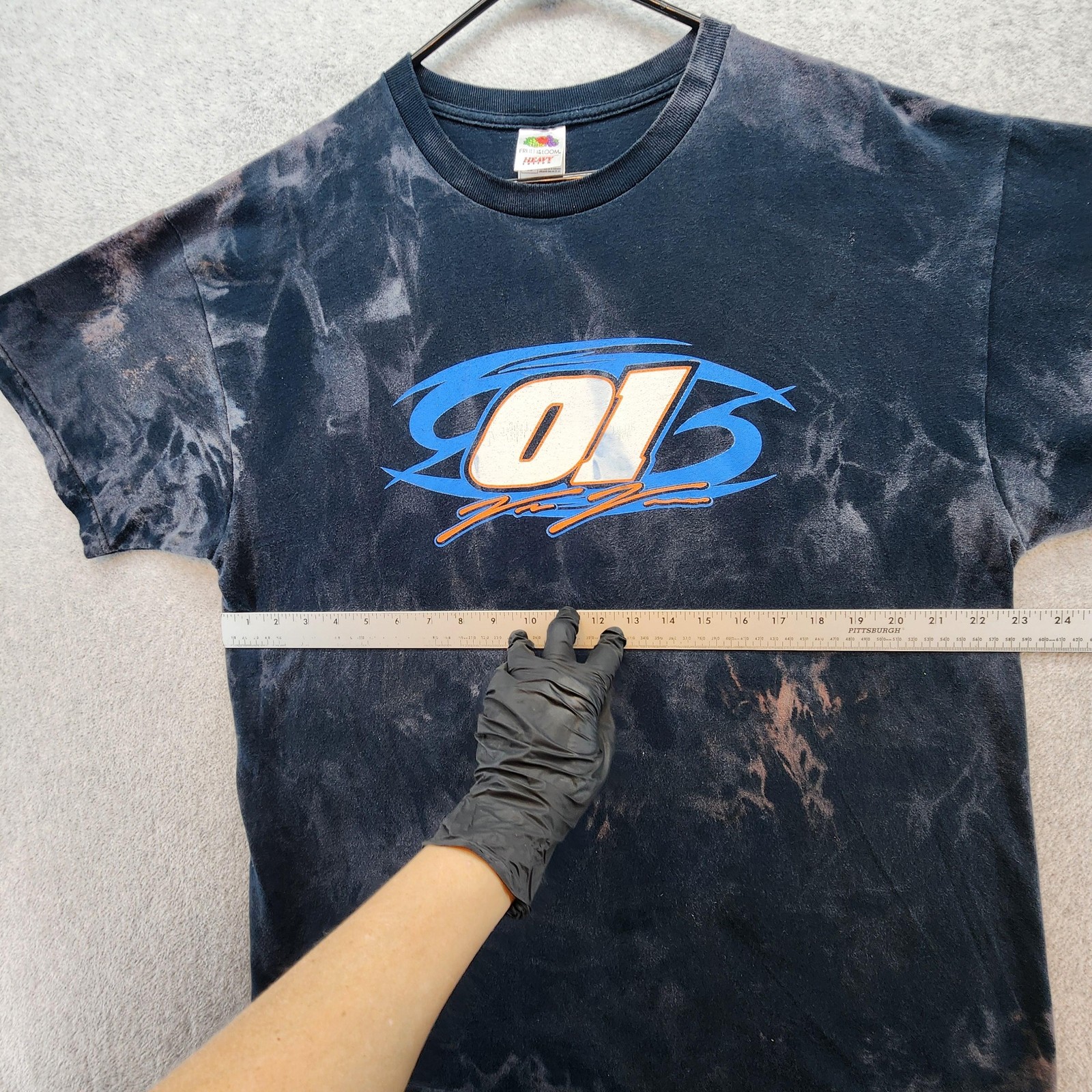 Racing 01 Shirt Mens XL Black Bleach Tie Dye Sponsors Graphic Dirt Track Tee
