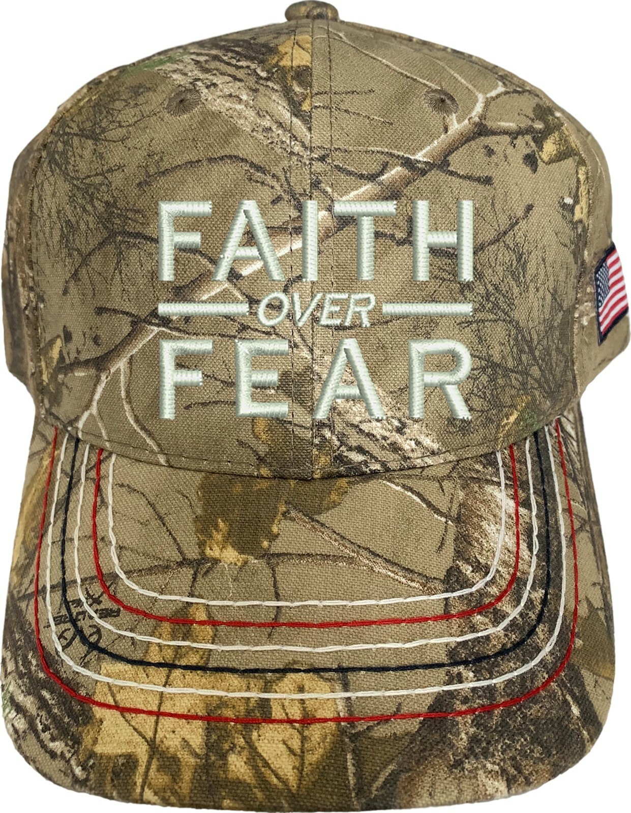 Faith Over Fear Embroidered Camo Structured Adjustable One Size Fits All Hat