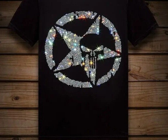 New Men Luxury V-Neck Diamond Star Rhinestones Skull Black T-Shirt High Quality
