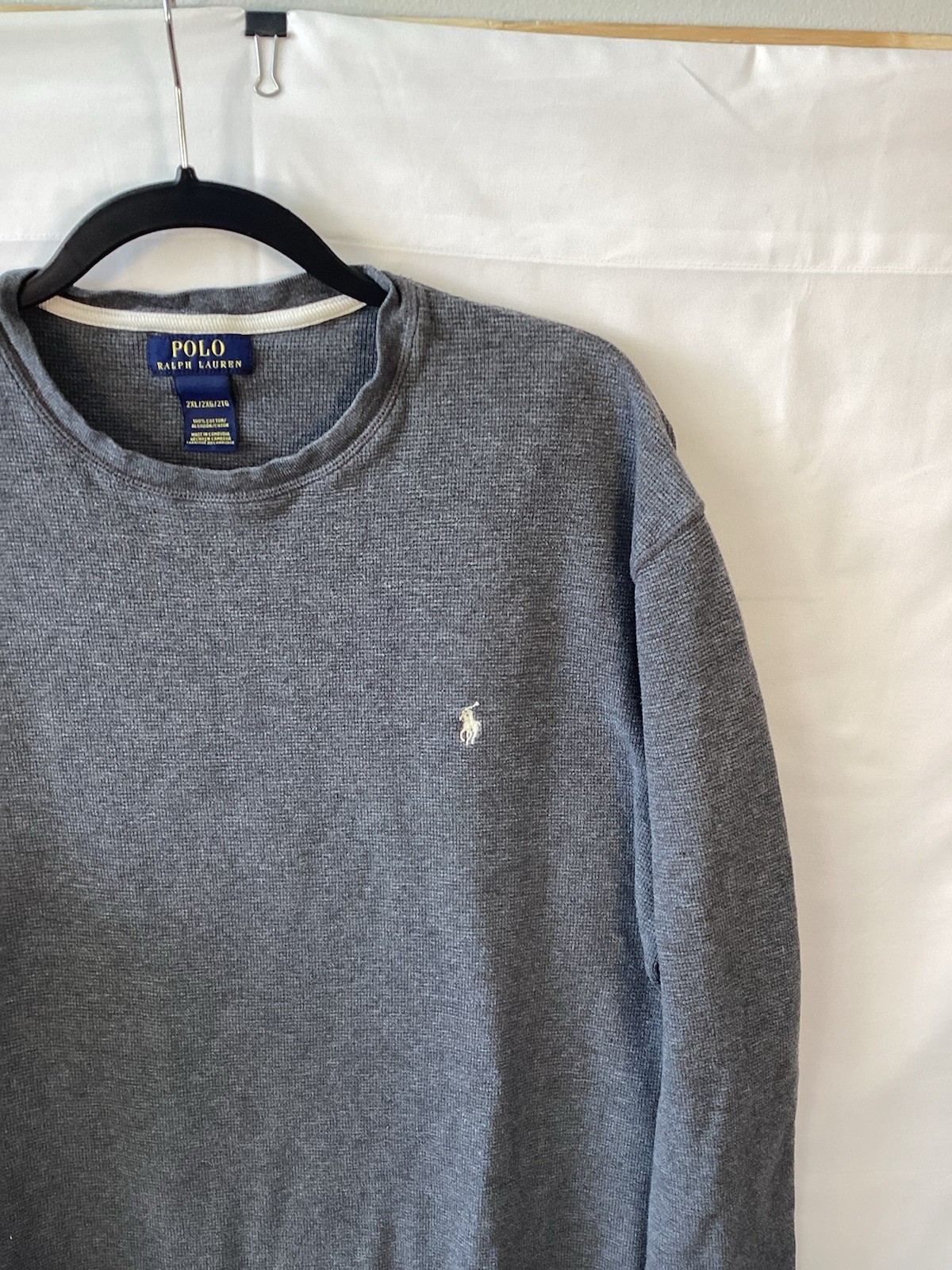 Polo Ralph Lauren Mens Sz 2XL Grey Waffle Knit Long Sleeve Crew Neck T-Shirt