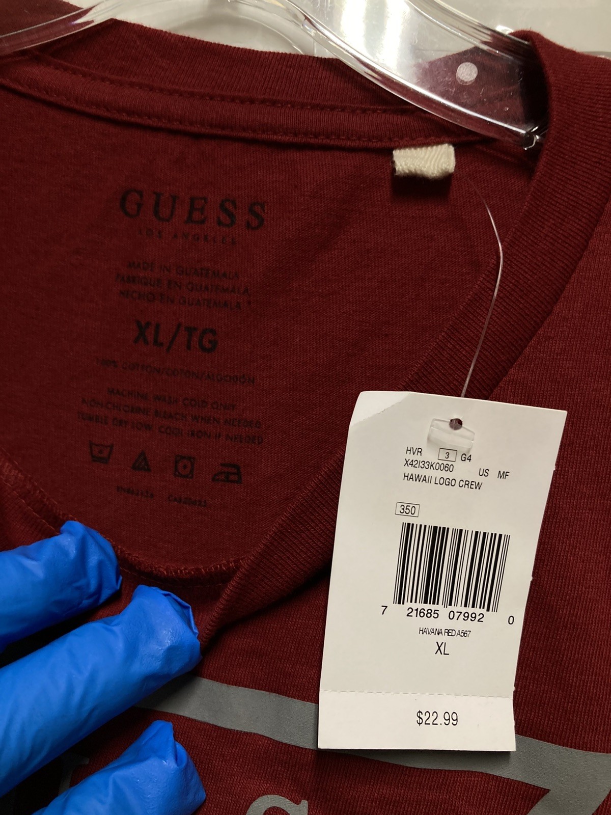 [New] GUESS LOS ANGELES “Hawaii “ Unisex T Shirt; XL; Red Wine; New with Tag