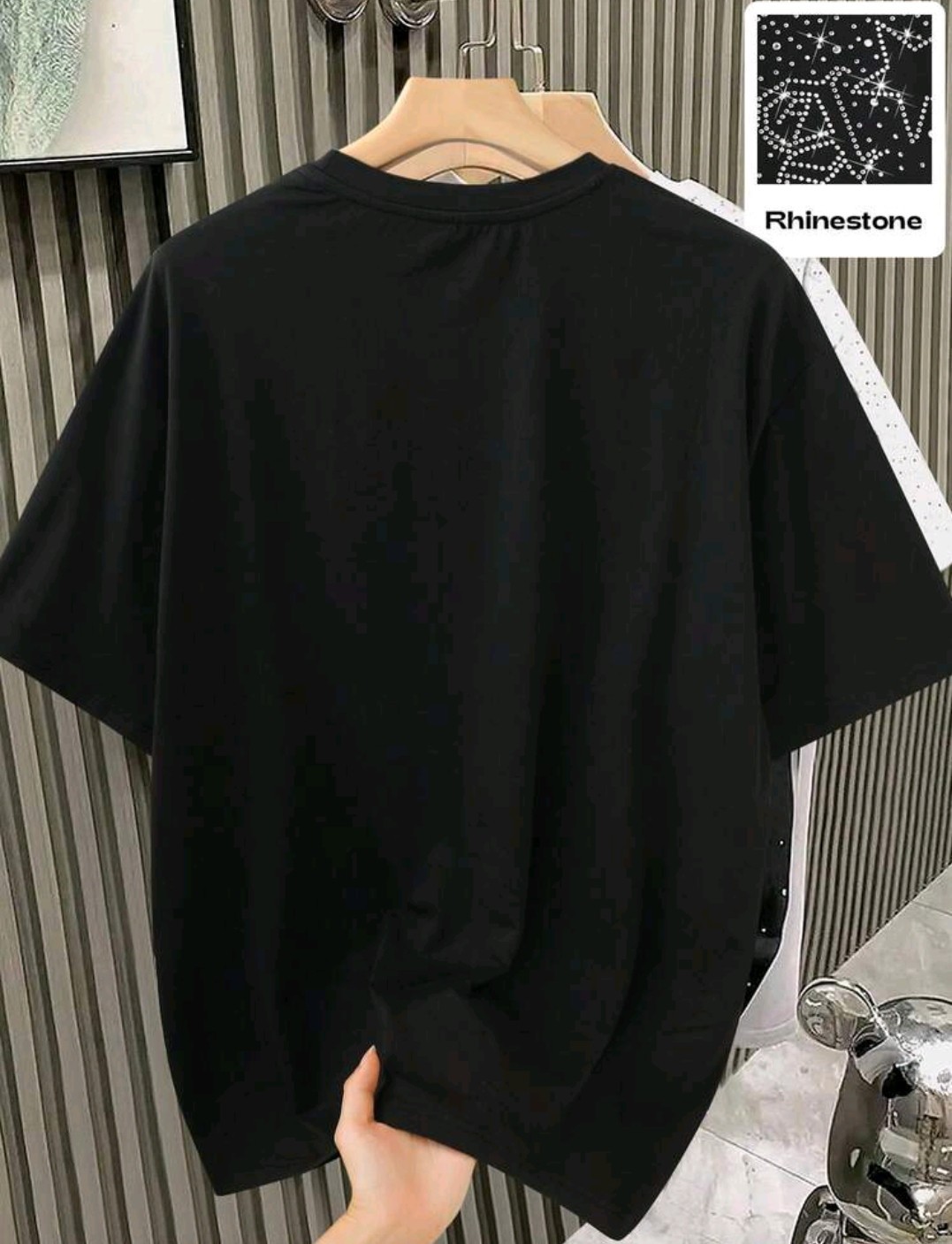 New Men Luxury Diamond Stars Rhinestones Fashion Black T-Shirt High Quality