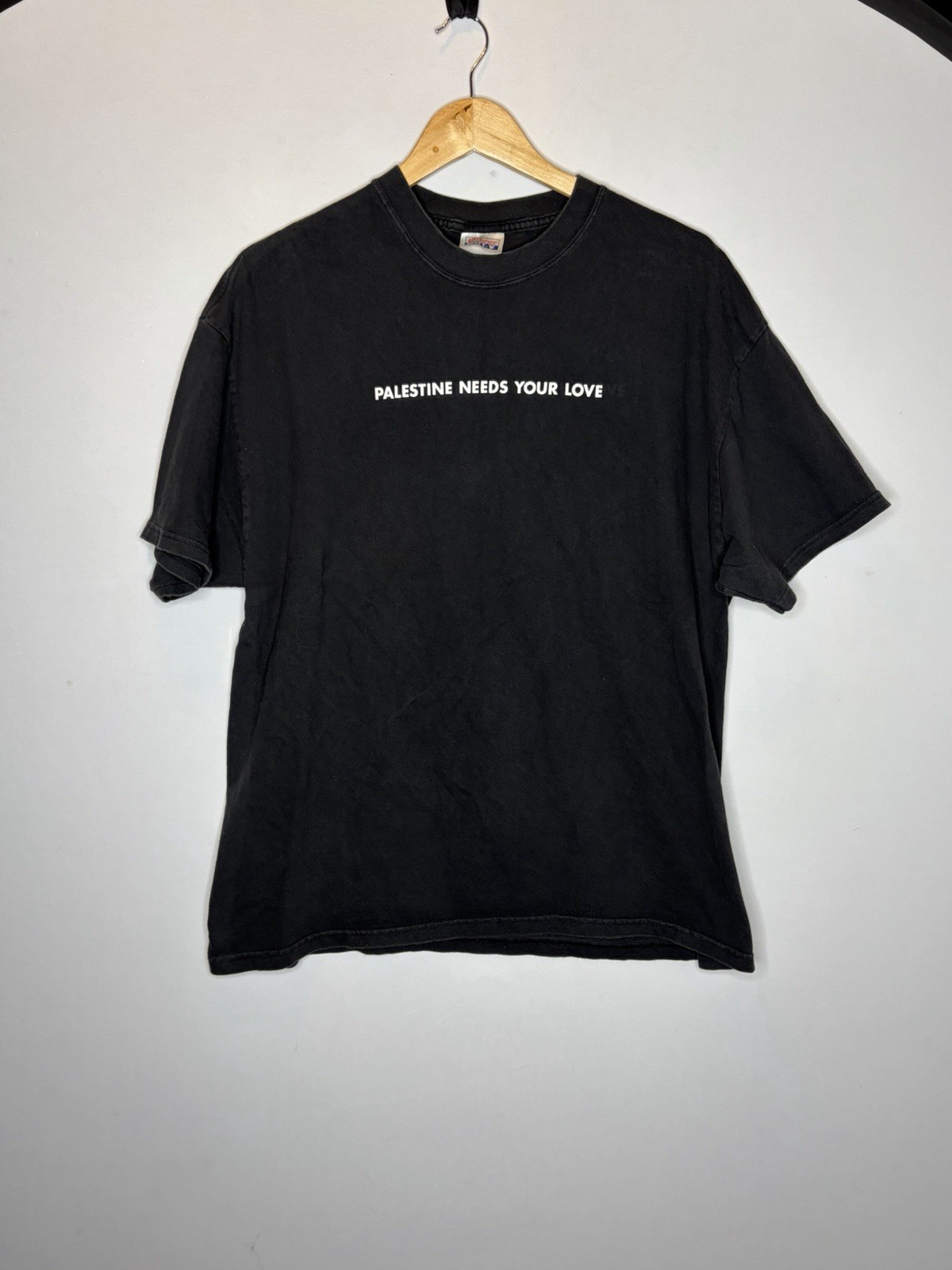 Vintage 90s Palestine Needs Your Love T Shirt Black Hanes Beefy Sz XL