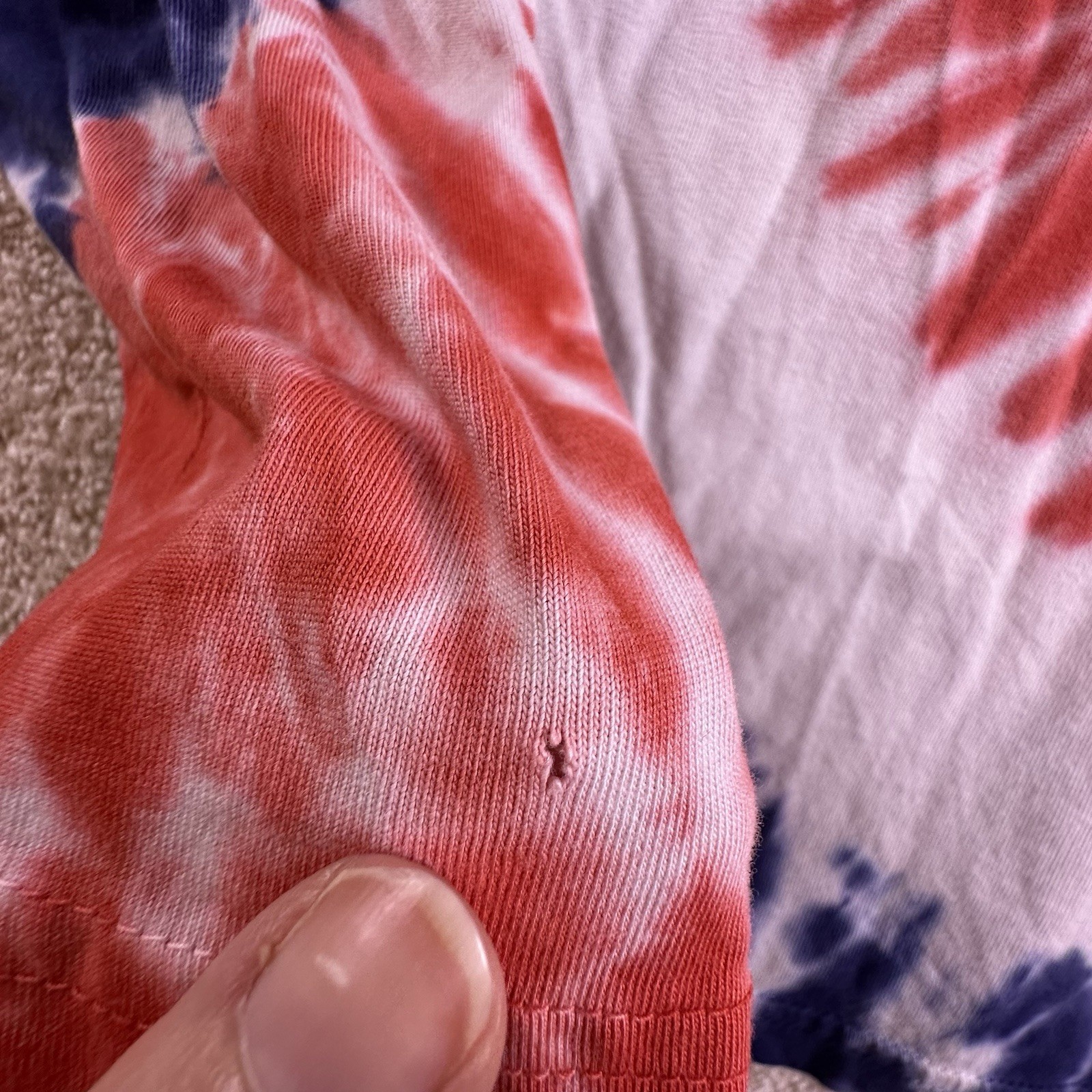 Polo Ralph Lauren Hooded T Shirt Mens L Red White Blue Tie Dye Long Sleeve Tee