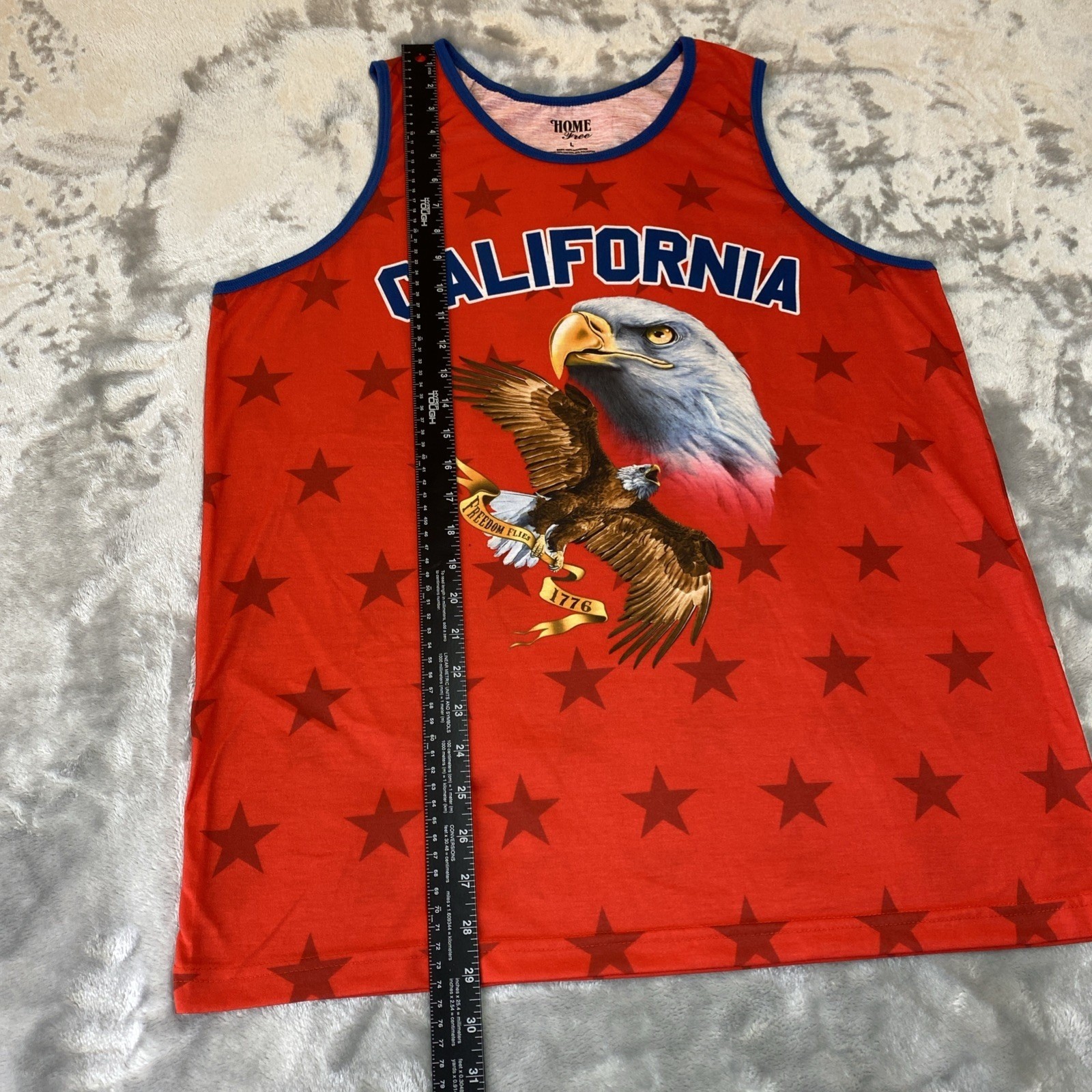 Home Free Tank Top Mens Large Red California Bald Eagle Patriotic Stars 1776