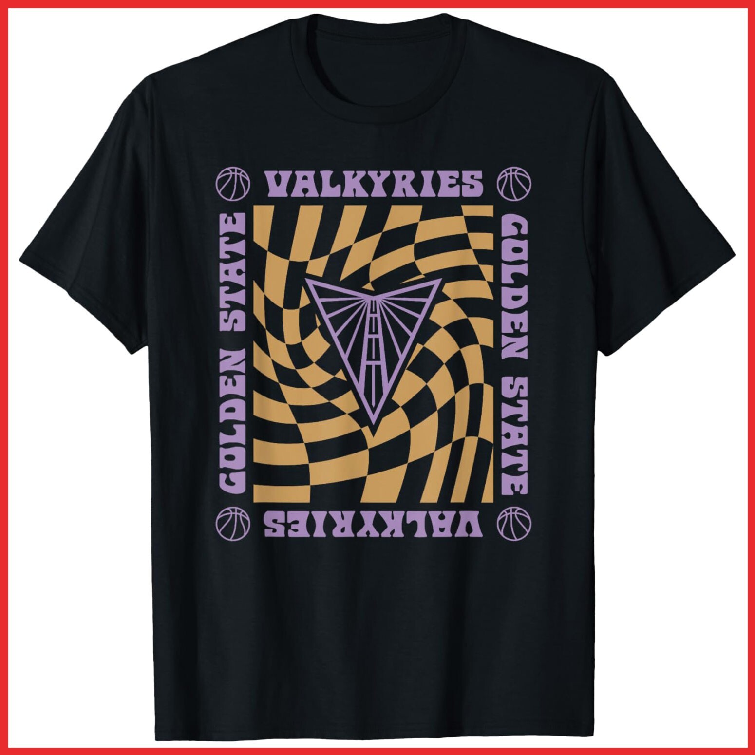 WNBA Golden State Valkyries Retro Wavy Checkerboard Black Cotton T-Shirt S-5XL
