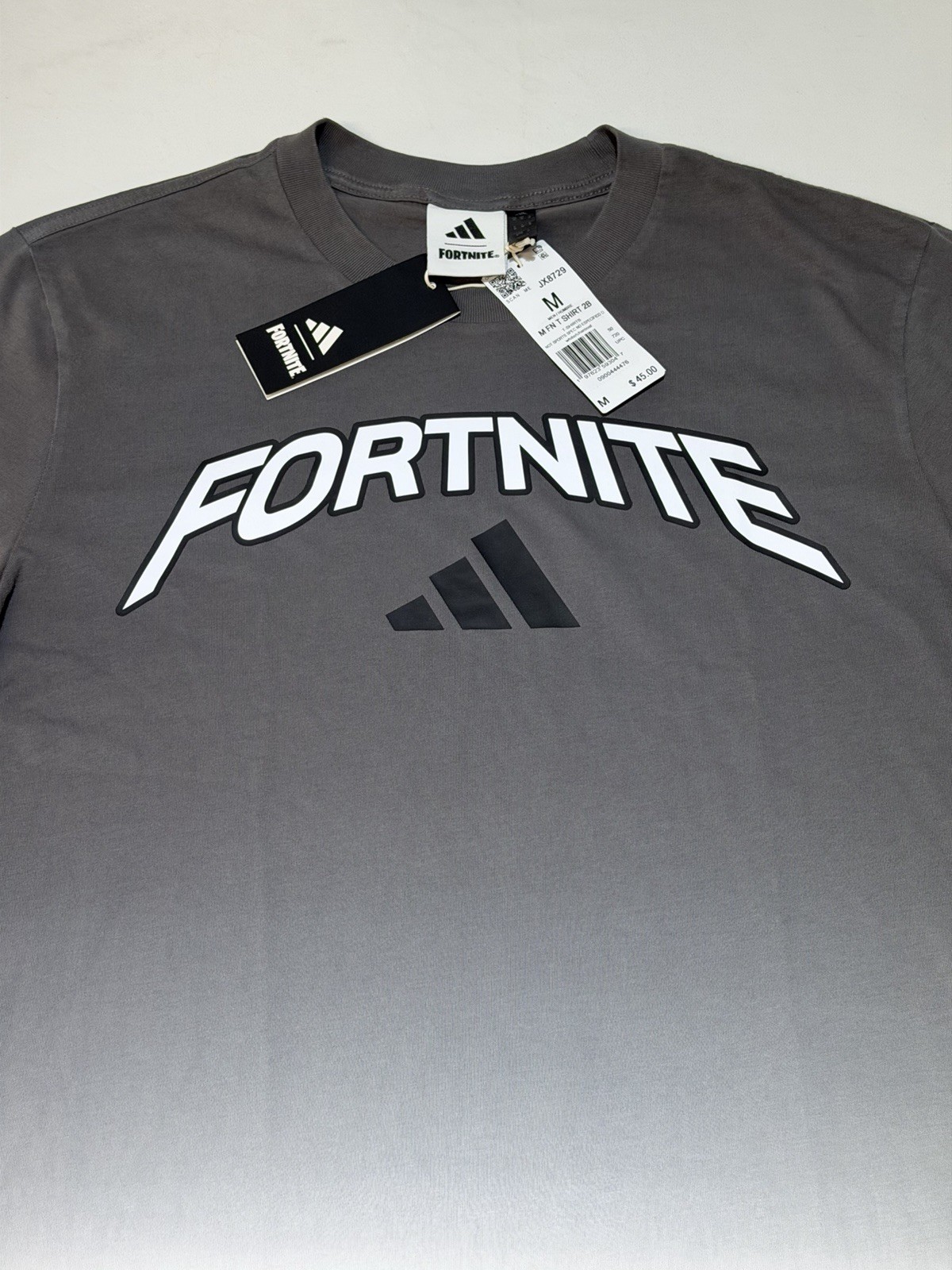 NEW Adidas Fortnite Gradient T Shirt JX8729 Men’s Size Medium Grey Black White