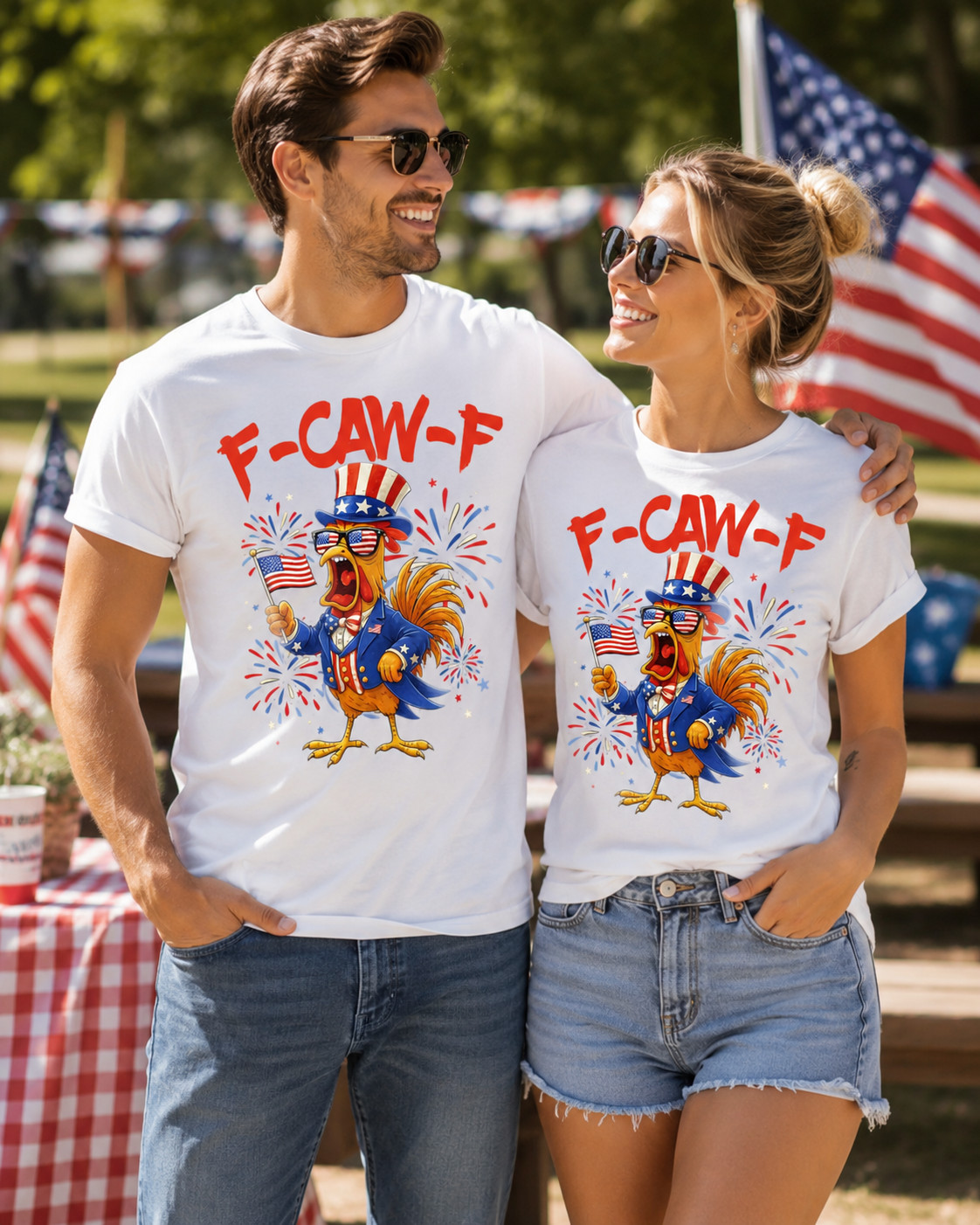 4th of July F-Caw-F Rooster Chicken T Shirt