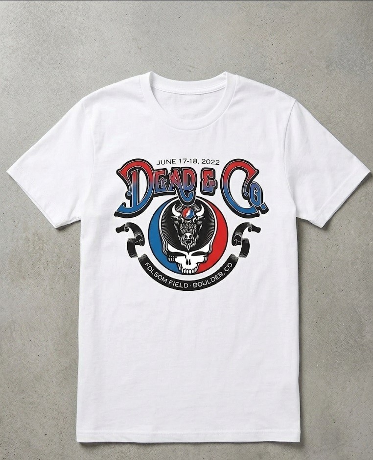 Dead and Company 2022 Boulder Tour T Shirt White and Black Reprint BTH368