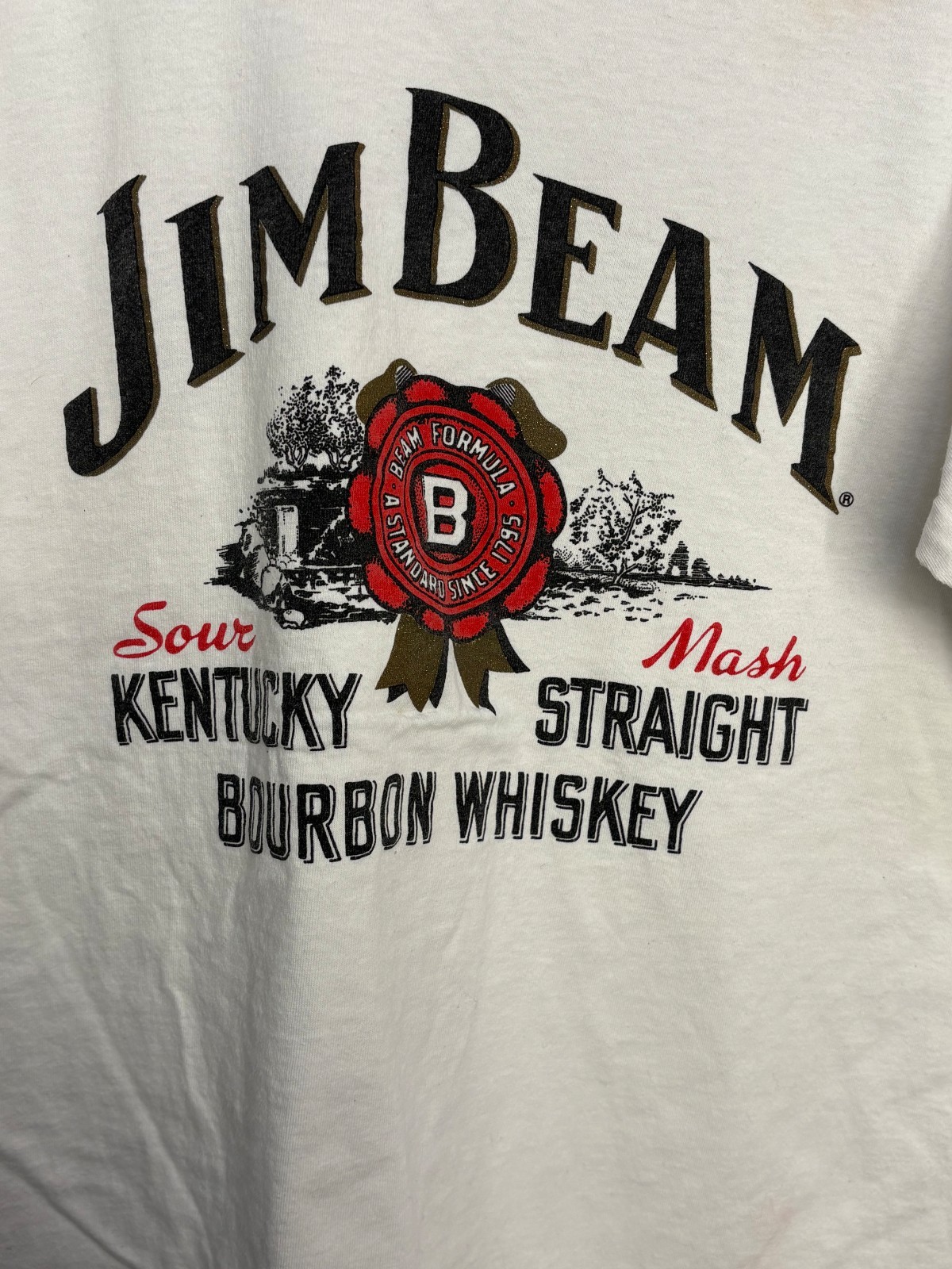 Jim Beam Kentucky Straight Bourbon Whiskey Graphic Mens White XL Vintage Murina