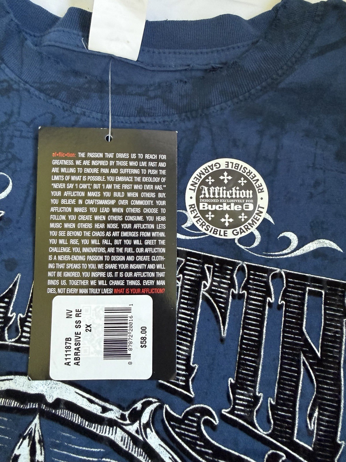 Affliction Abrasive Live Fast Reversible Tee Blue Distressed Graphic XXL NWT