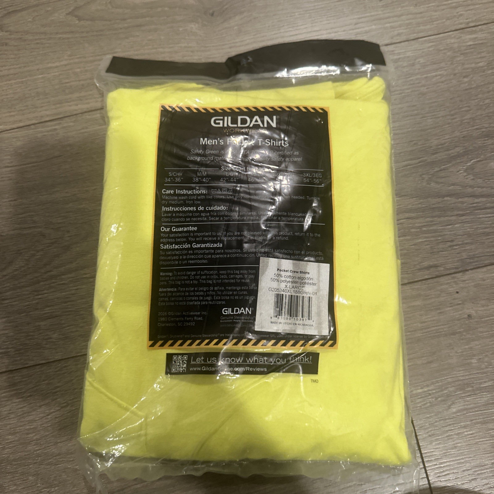 Gildan Mens 2-Pack Workwear Pocket T-Shirt XL Safety Green Dry blend Heavyweight