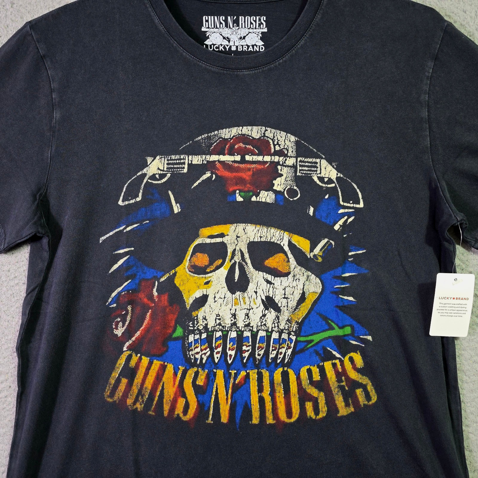 LUCKY BRAND Guns n Roses Mens Large Black Skull Casual Music Rock 80s Metal NWT