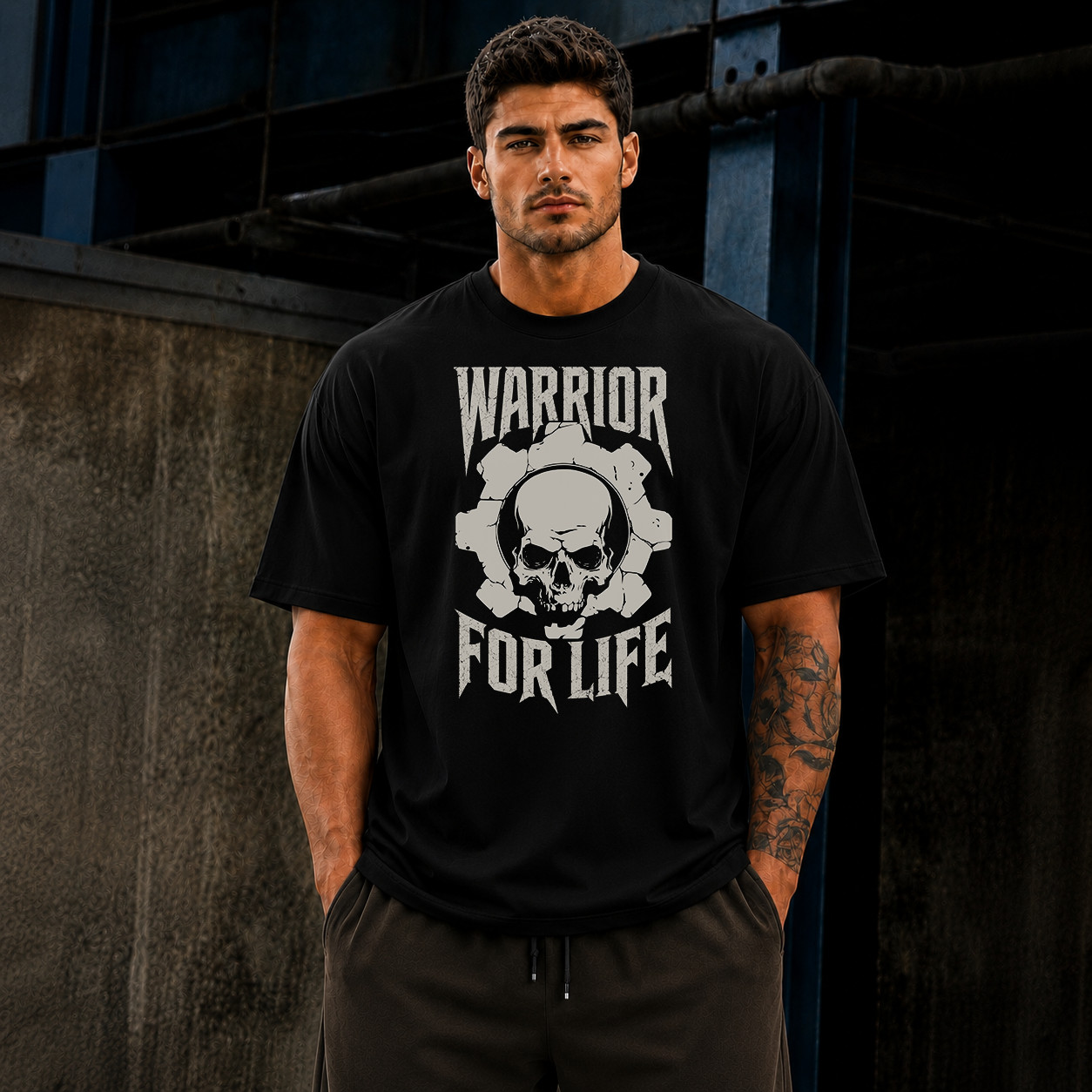 Men’s Skull Graphic Printed Oversized T-Shirt Gothic Streetwear Cotton Black Tee