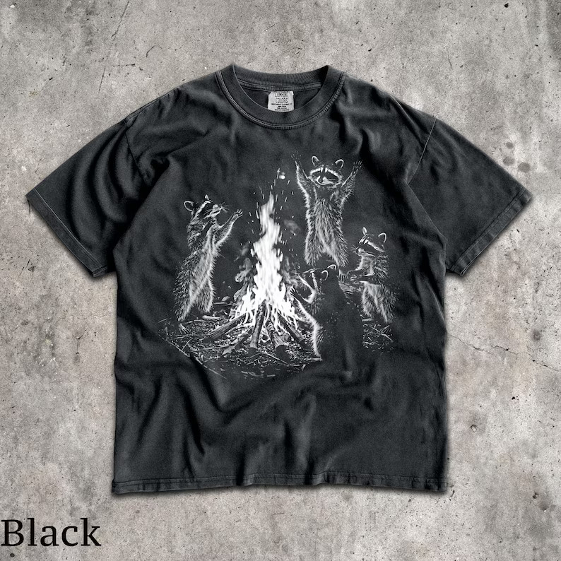 Raccoon Bonfire Comfort Tee Unisex Camping Outdoor Animal