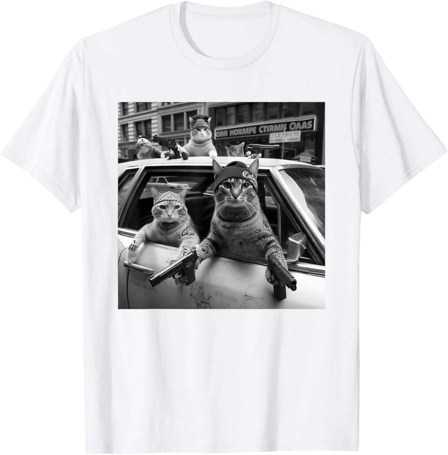 Funny Gangster Cats Street Design Funny Gangster Cat Unisex T-Shirt