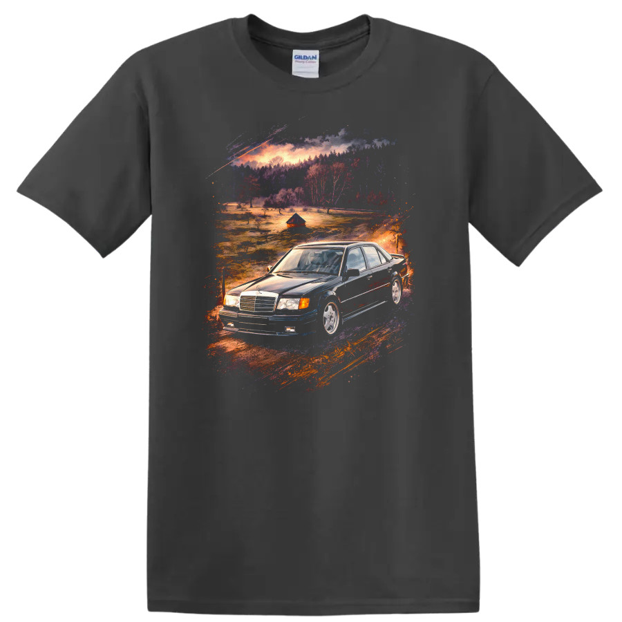 Mercedes Benz E500 W124 Old Car Scenic Drive T Shirt Classic Sedan Tee