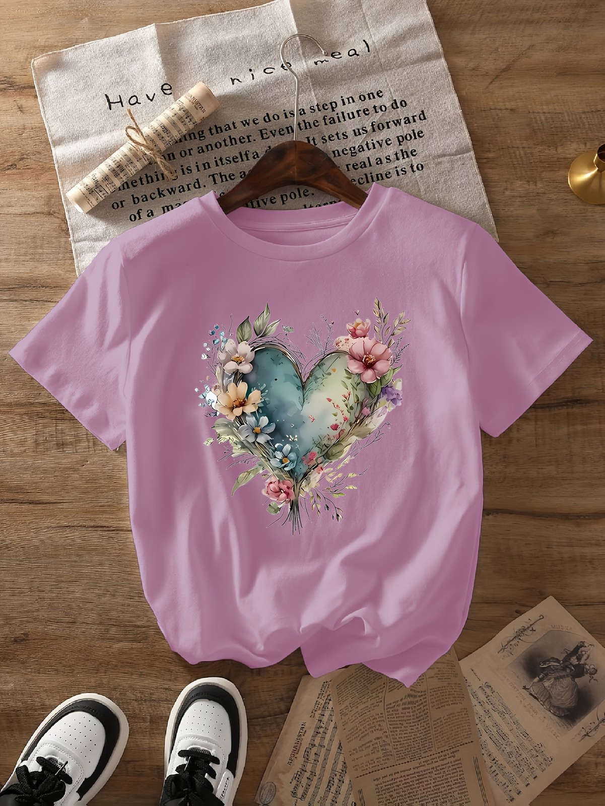 Women Love Print T-shirt Short Sleeve Crew Neck Casual Top Summer Women’s Shirt√