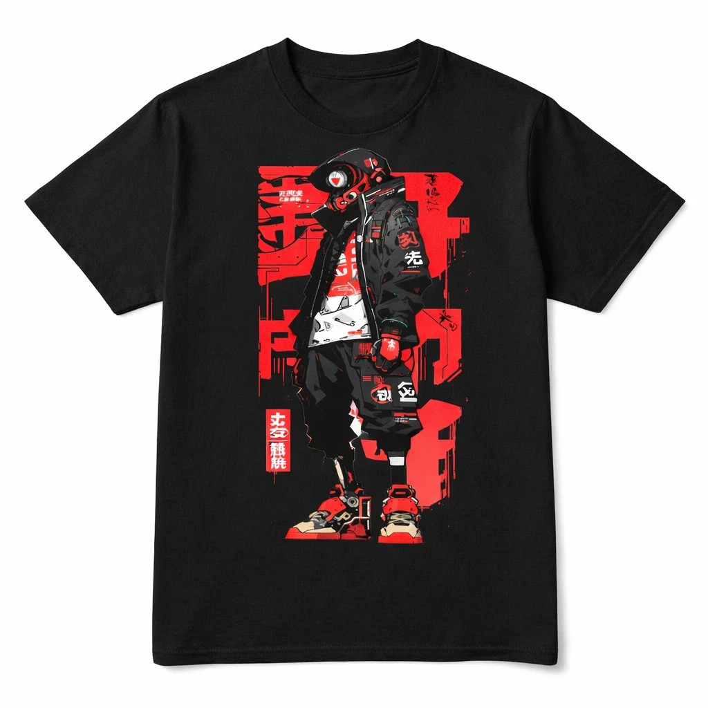Unisex Cyberpunk Graphic tshirt Streetwear Japanese Anime Style Urban Black Tee