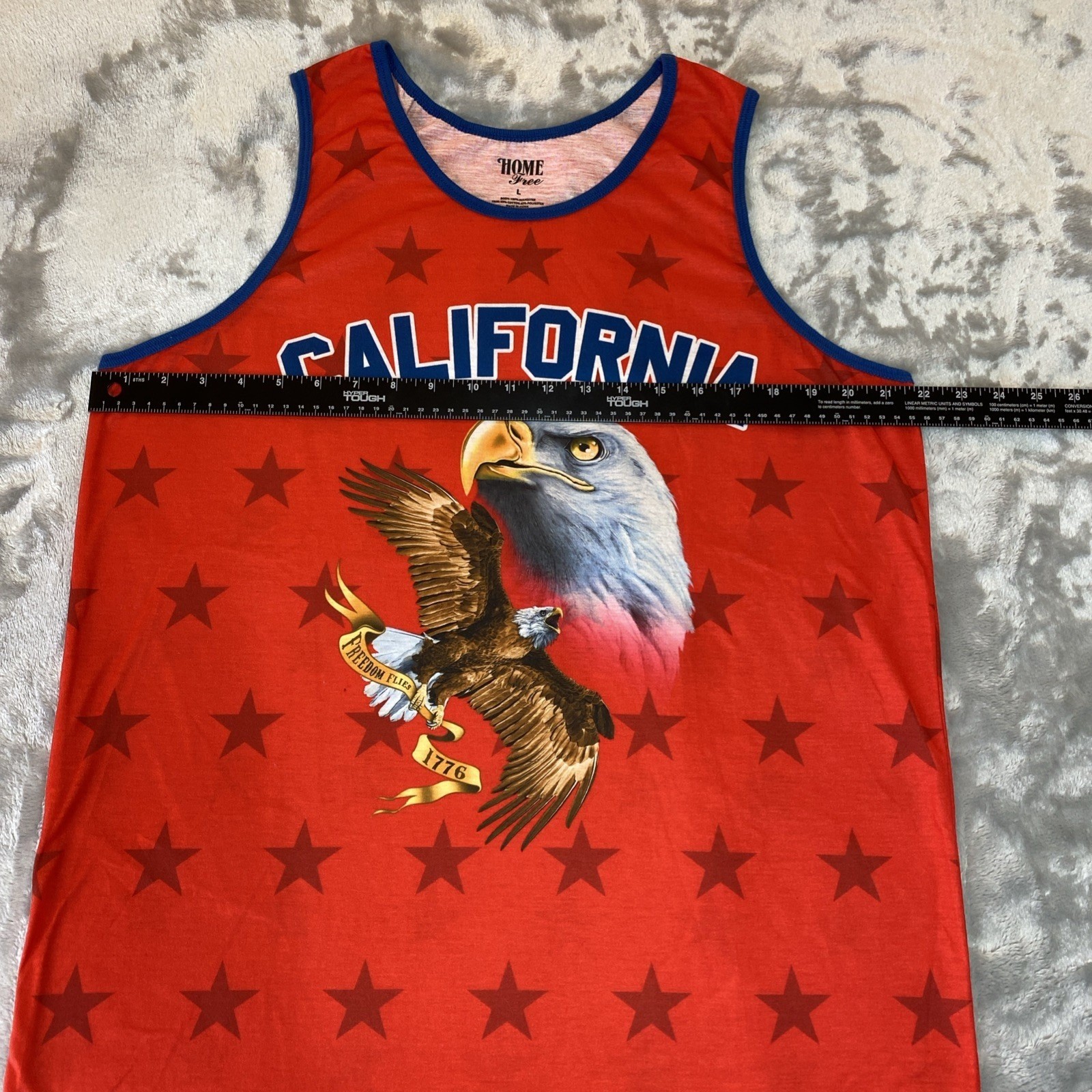 Home Free Tank Top Mens Large Red California Bald Eagle Patriotic Stars 1776