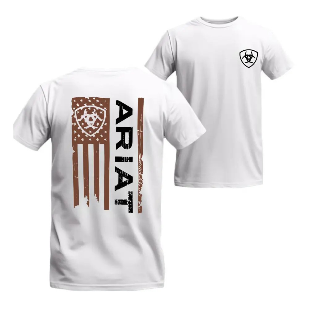 Patriotic Ariat Tee – Distressed Flag Graphic, Unisex, Machine Washable, Casual