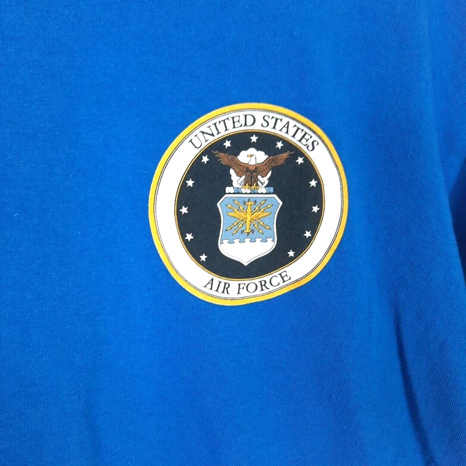 US Air Force Jets Defending Freedom T-Shirt Medium Blue Double Sided Bayside