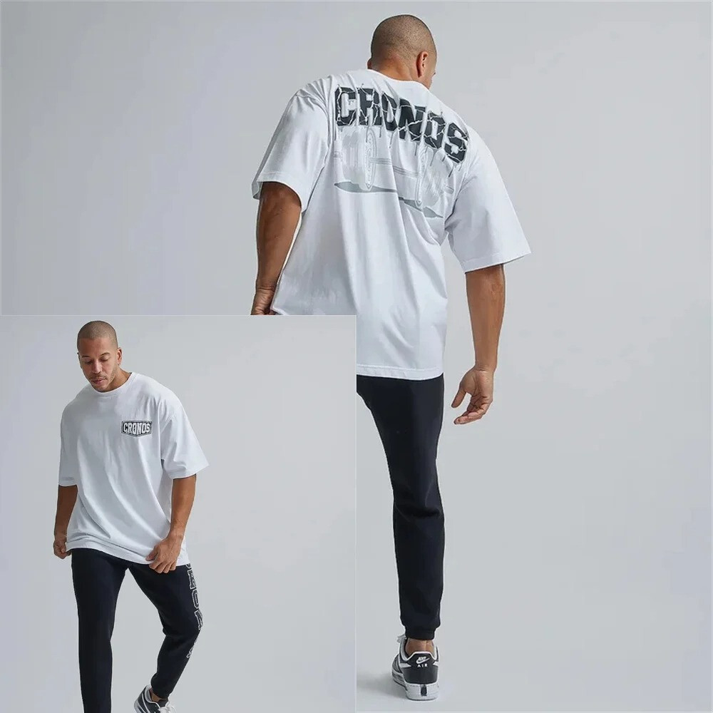 Men’s Oversized Cotton Gym Training Sportswear Tshirt Fitness Bodybuilding