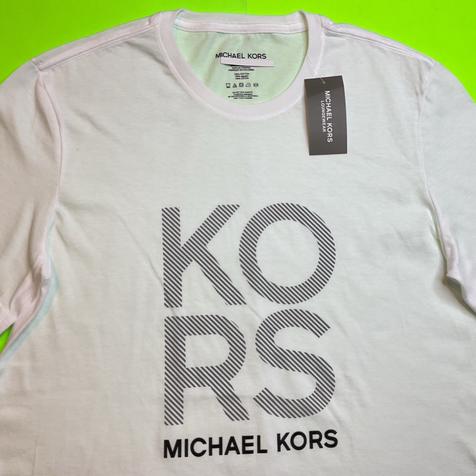 MICHAEL KORS Men’s Short Sleeve T-Shirt Size MEDIUM White w/Black NEW
