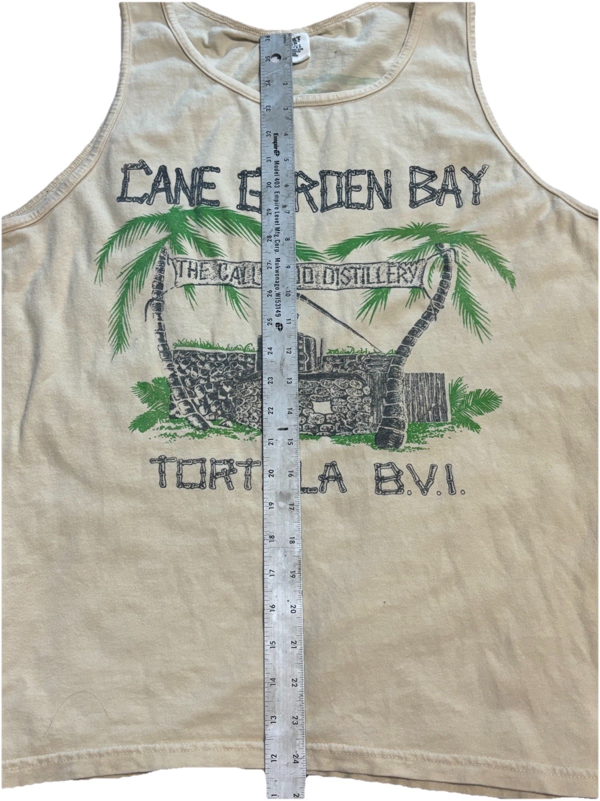 Vintage Comfort Colors Men’s Beige Cane Garden Bay Graphic 100%Cotton Tank Top L