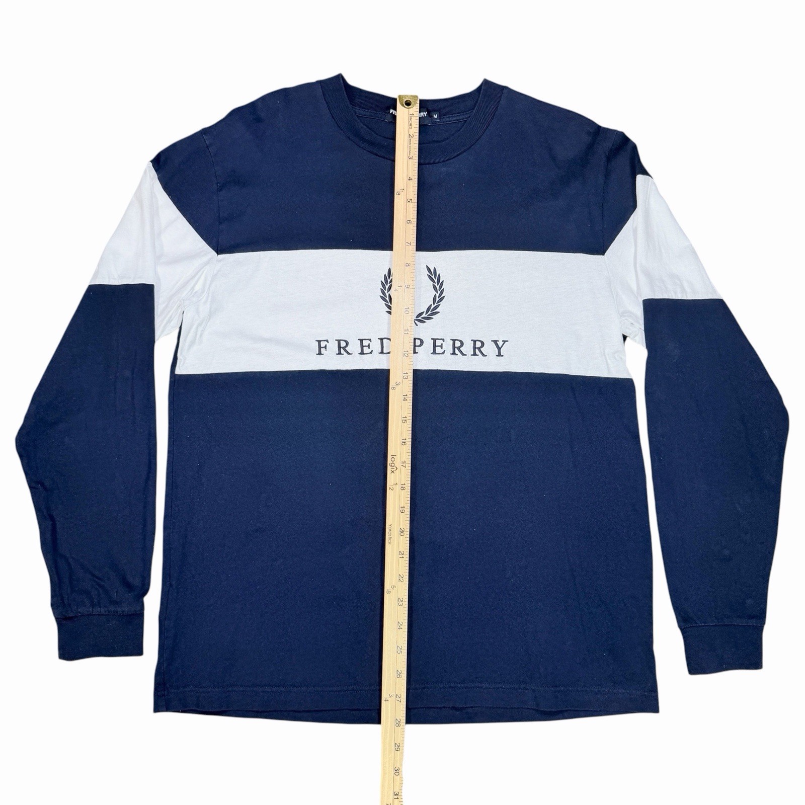 Vintage 90s Fred Perry Color Block Longsleeve White / Navy Blue Size Large L