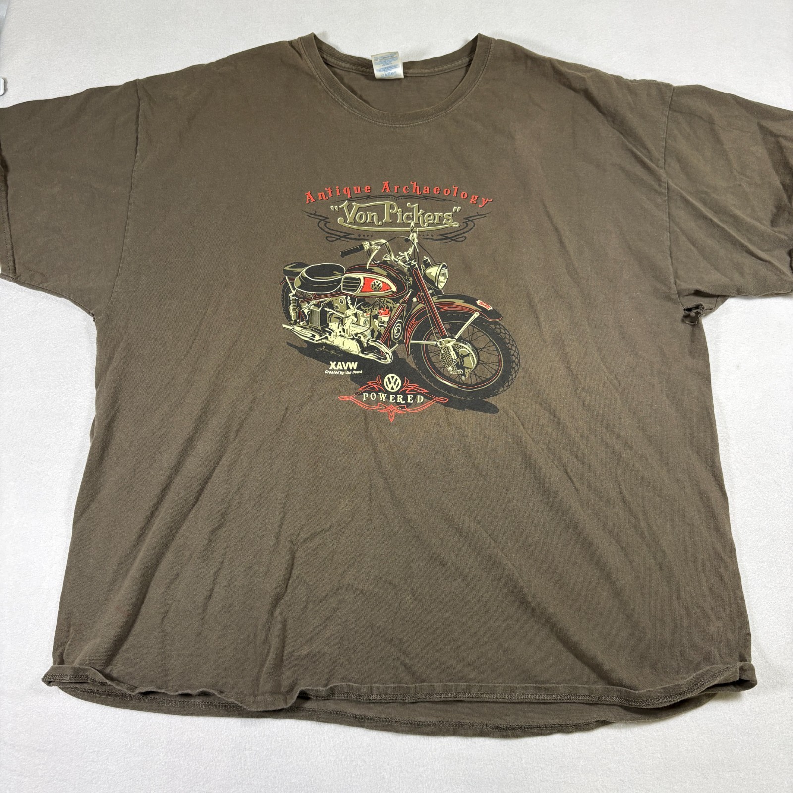 Biker Tshirt 3XL Brown Graphic T Shirt Von Pickers Motorcycle Vintage Grunge Tee