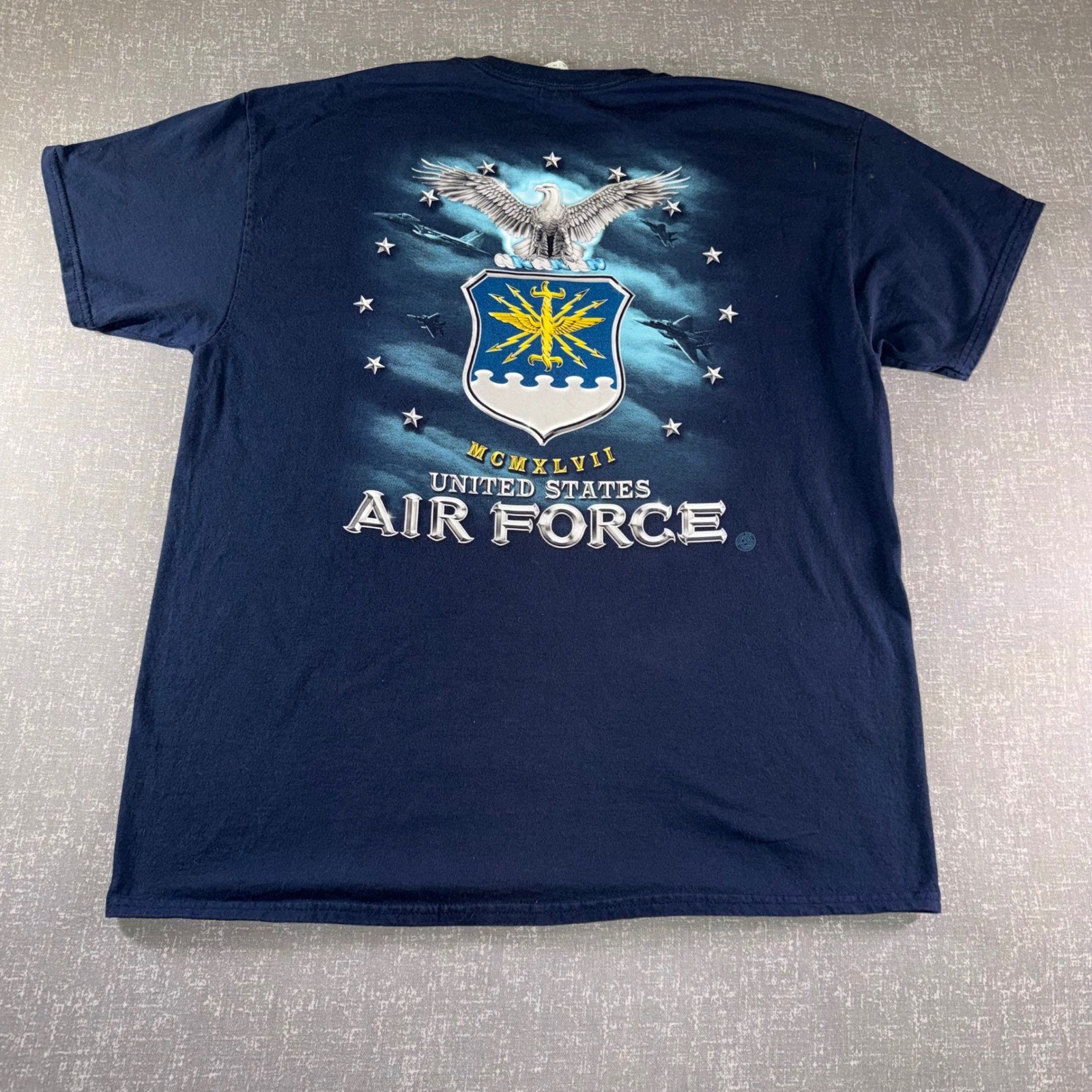US Air Force USAF Graphic T-Shirt Mens XL Navy Blue MCMXLVII 1947 Eagle Eagle