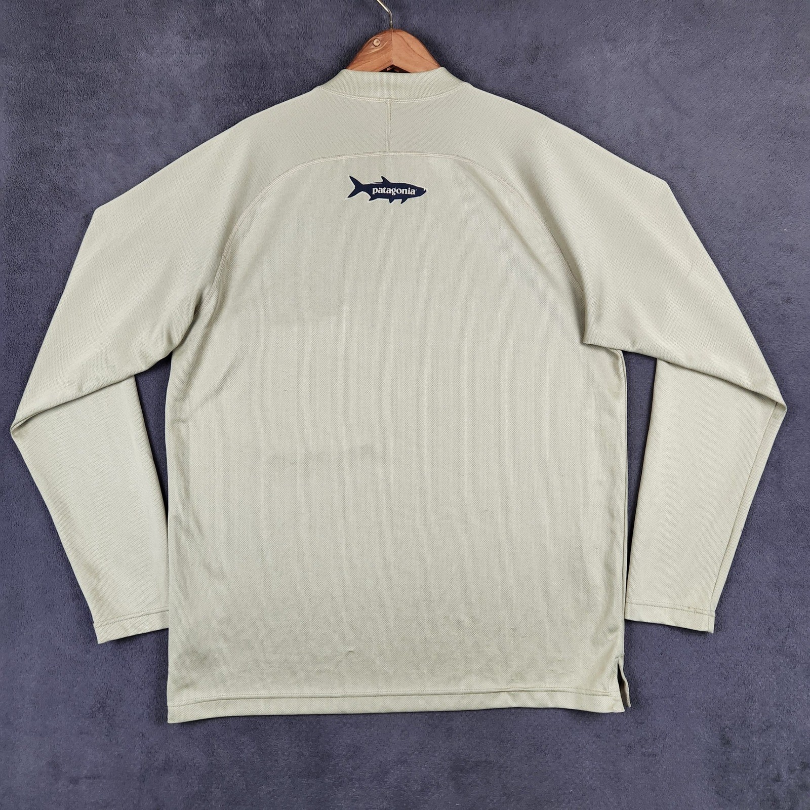 Patagonia Sunshade Shirt Mens Large Retro Khaki Bonefish Graphic Zipper Pocket