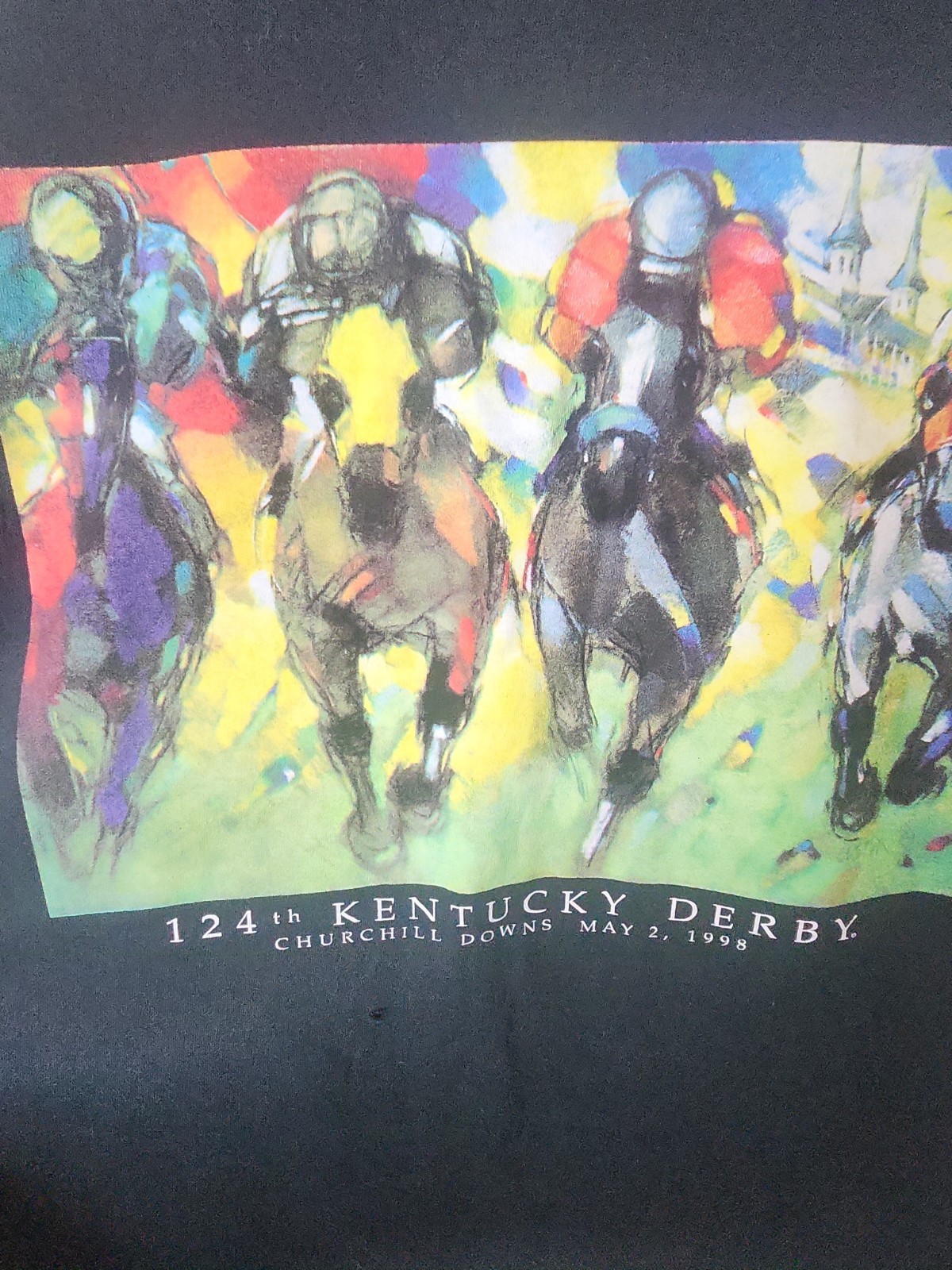 Vintage 1998 Kentucky Derby 124 Churchill Downs T Shirt Size LARGE 90s HAS HOLE