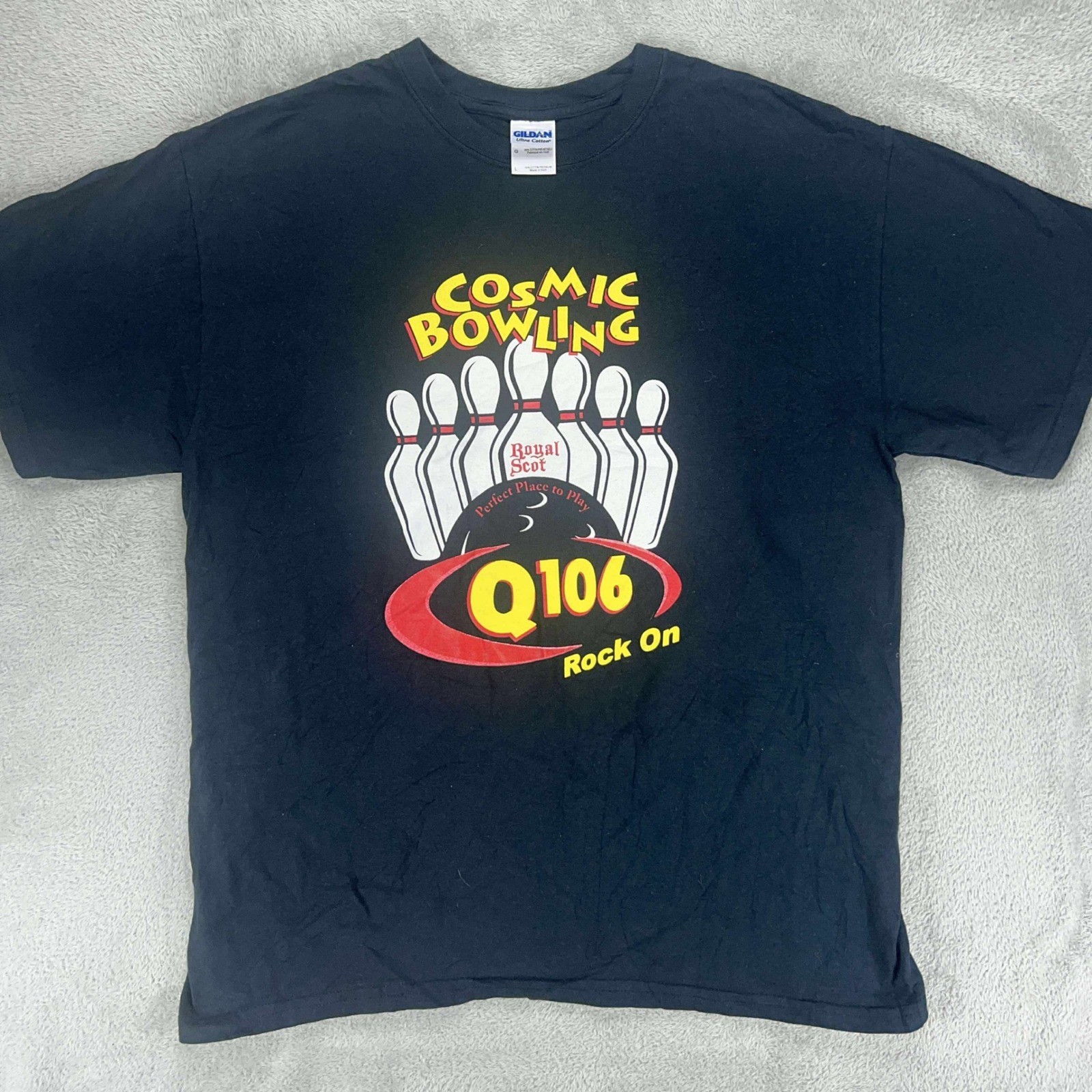 Gildan Cosmic Bowling T-Shirt Royal Scot Q106 Rock On Graphic Tee L