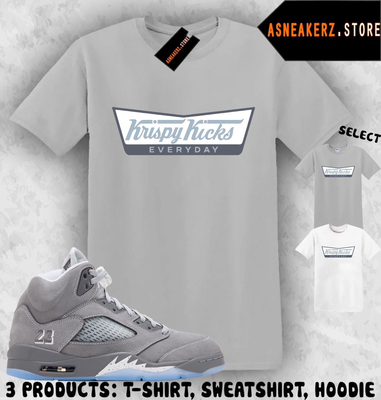 Tee Shirt Matching AJ 5 Wolf Grey 2026 To Match Sneaker Krispy Kicks T-Shirt