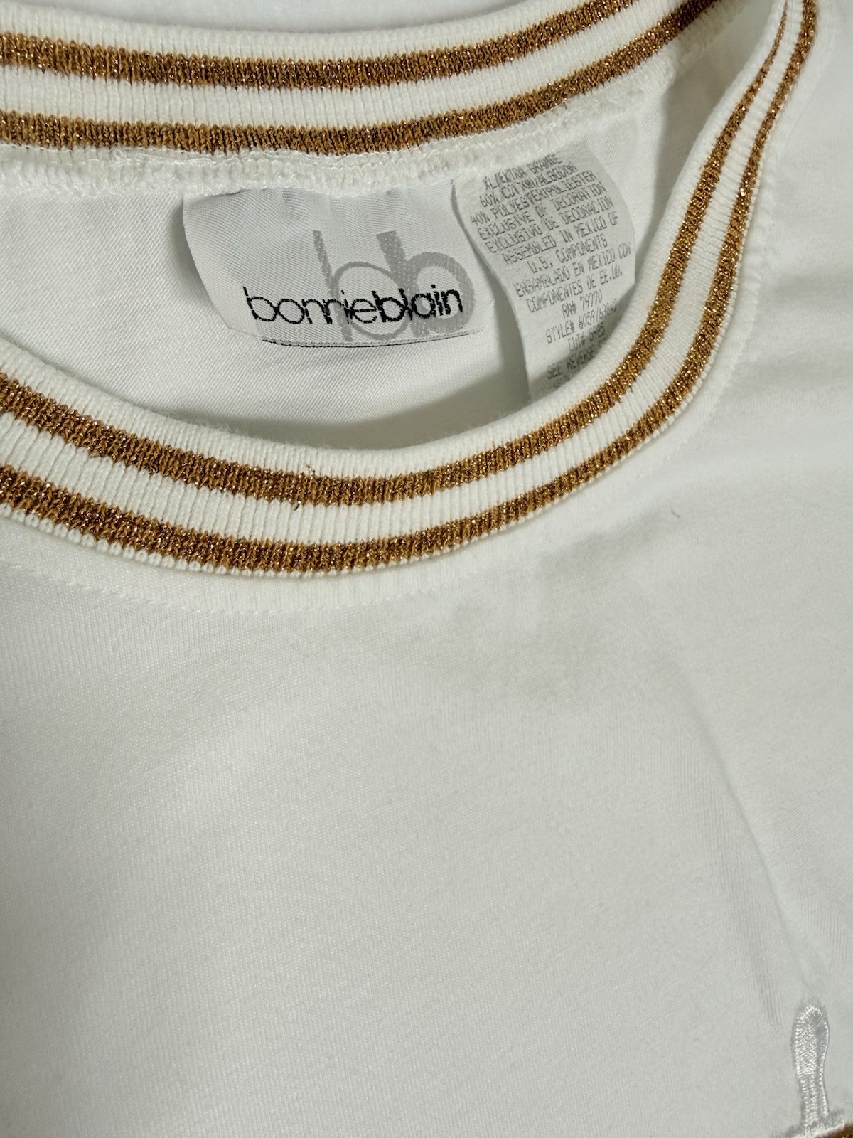 Vintage Bonnie Blain Gold Sailboat Embroidered Tee XL Gold Contrast Collar RETRO
