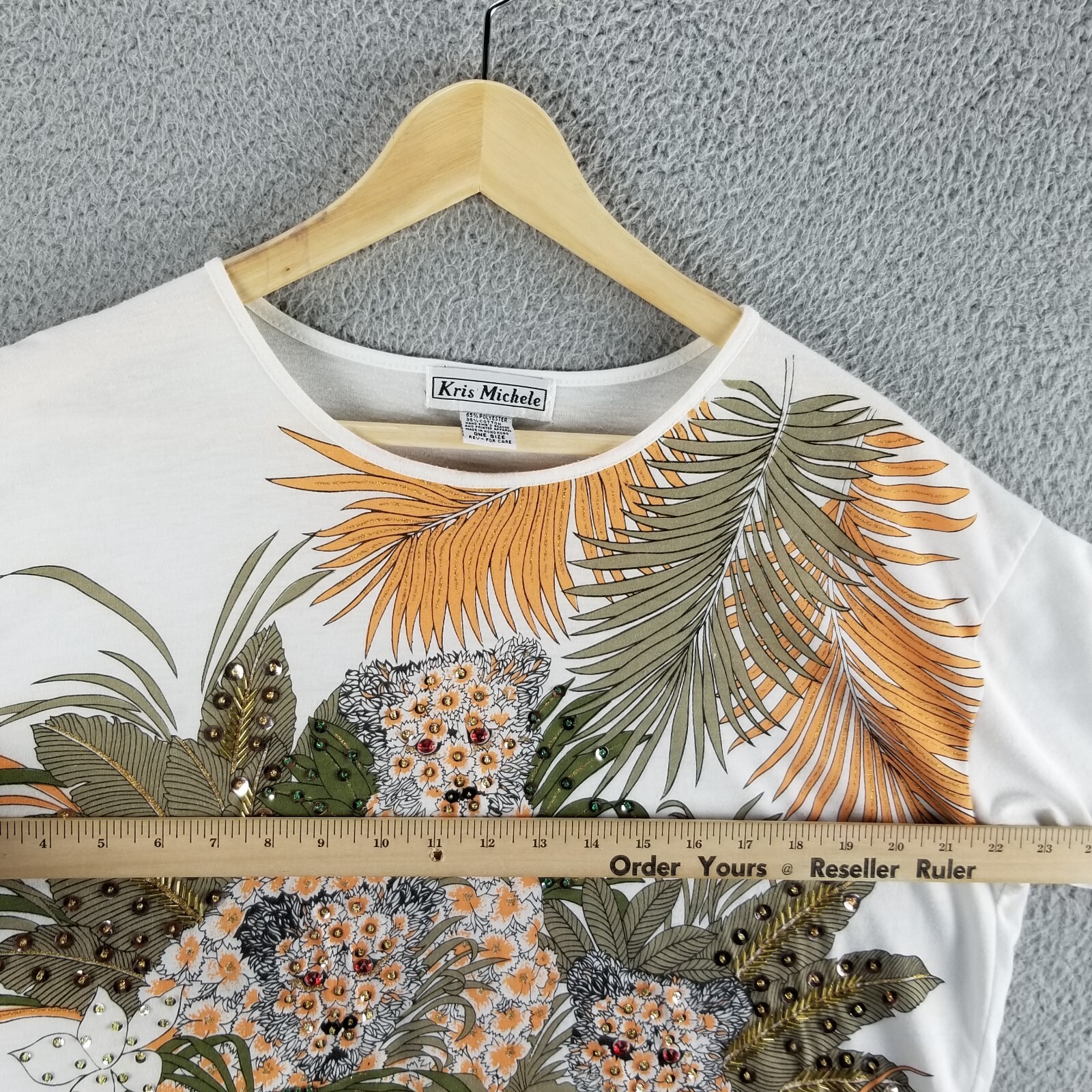 Vintage Leopard T-Shirt Adult XL Actual White Beaded Jeweled Big Cat Tee Nature