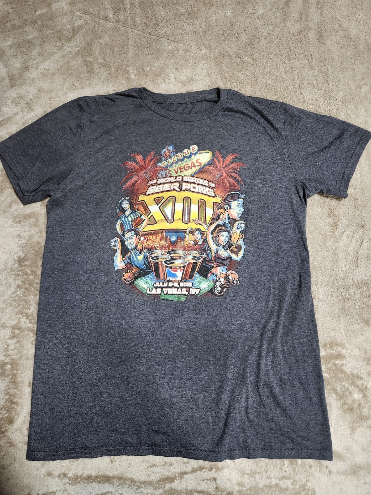 World Series Beer Pong T Shirt Large XL Las Vegas 2018 Gray Games cotton poly