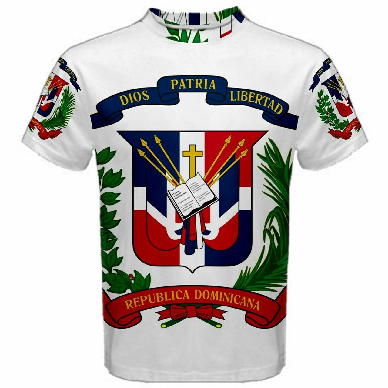 DOMINICAN REPUBLIC COAT OF ARMS FLAG MEN T-SHIRTS & FREE MASK CP BRAND